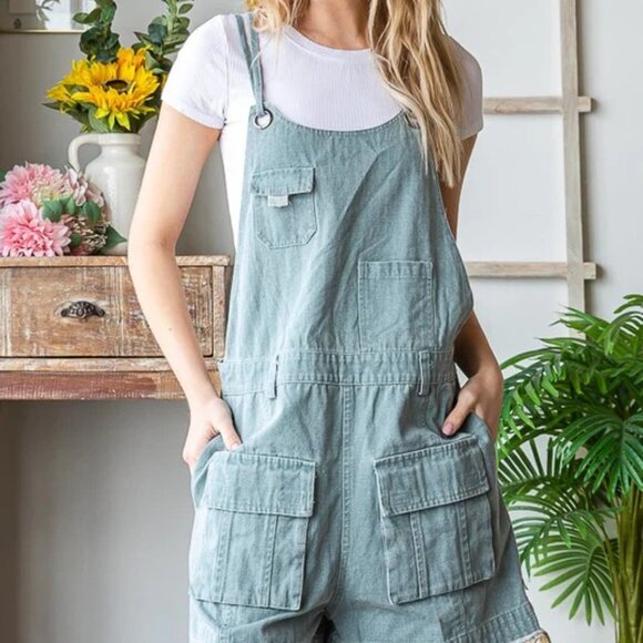 #314 OLI & HALI WASHED POCKET DETAIL MINI CARGO SHORTS - JADE - Picture 3 of 7